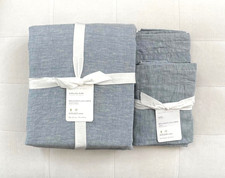 Pottery Barn BELGIAN FLAX LINEN Duvet King/Cal King  2 King Shams Chambray NWT