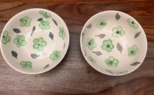Crate & Barrel Fleur Green Flowers Stoneware Salad Set 6 Bowls 1 Serving Dish 