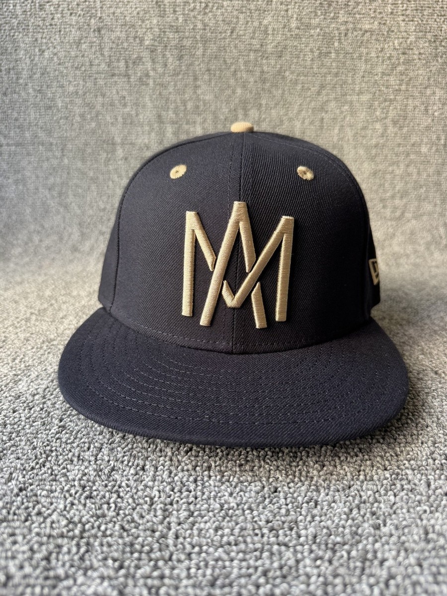 New Era M Baseball Cap 59FIFTY Fitted Navy Tan 6 7 8 Flat Brim Hat