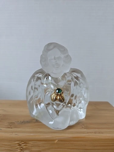 Vintage Fenton Guardian Angel Figurine May Emerald Birthstone Crystal Art Glass