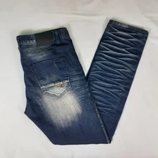 Smoke Rise Men Jeans 38x34 Denim Blue Distressed Faded Stretch Y2K Grunge Skater