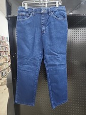 Vtg Lee Jeans Mens 34x30 Blue Dark Wash Cotton Stretch Regular Fit Denim Work