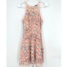 Lily Rose Womens Floral Lace Halter Neck Fit and Flare Dress Peach Small