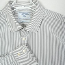 Charles Tyrwhitt Mens 18 37in Slim Fit Grey Stripe Dress Shirt Cotton