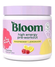 Bloom High Energy Pre-Workout - Raspberry Lemonade 7.3oz 25 Servings Exp 03/26