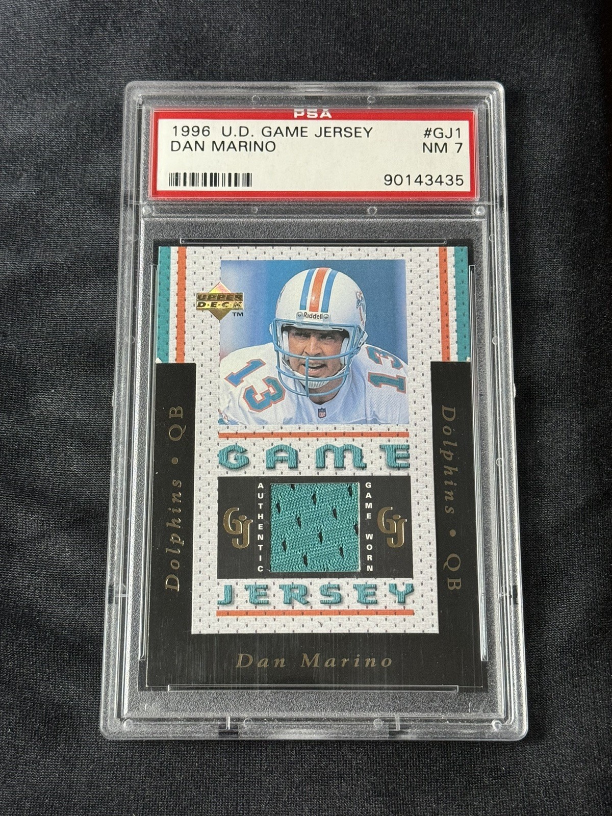 PSA 7 Dan Marino 1996 Upper Deck Game Jersey TEAL Patch GJ1 First Ever Game-Used