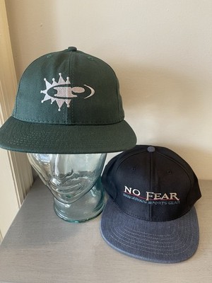 2-Vintage 90  No Fear Dangerous Sport Gear Black Gray & Crown Green Hat Cap NWOT
