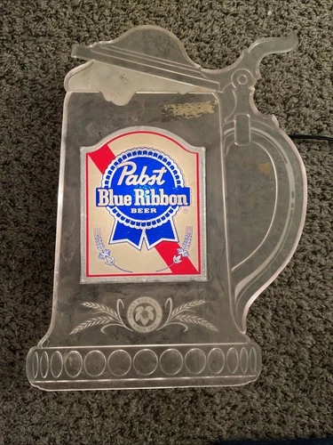 Vintage Pabst Blue Ribbon Beer Clear Plastic Stein Light Up Beer Sign Working