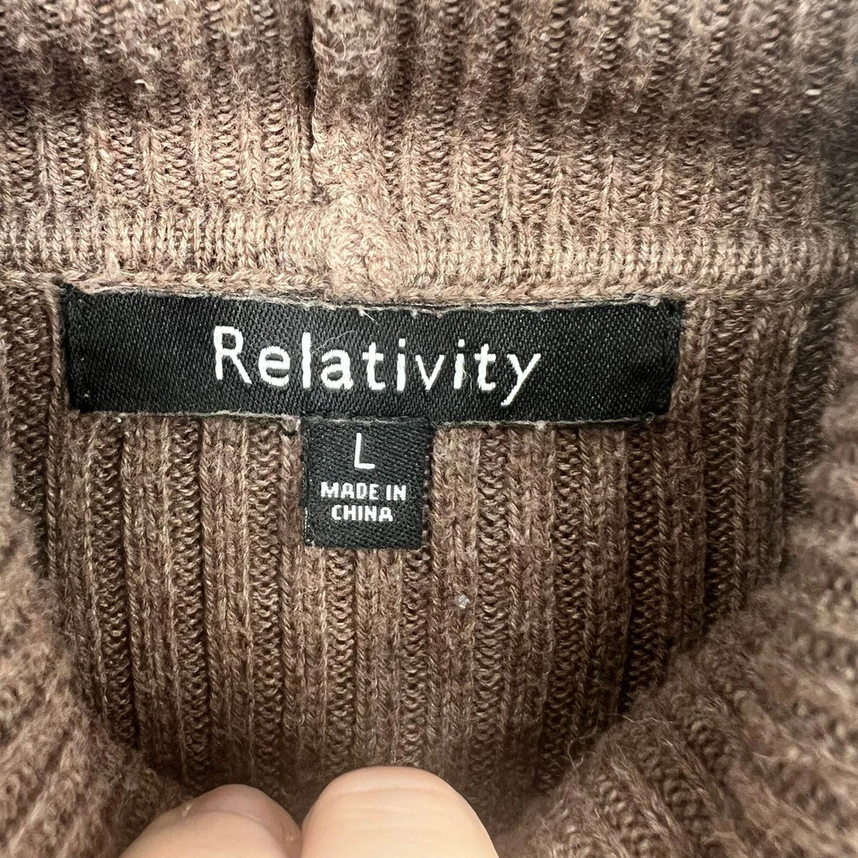 Relativity Taupe Brown 100% Cotton Turtleneck Knit Sweater L - Image 3 of 4