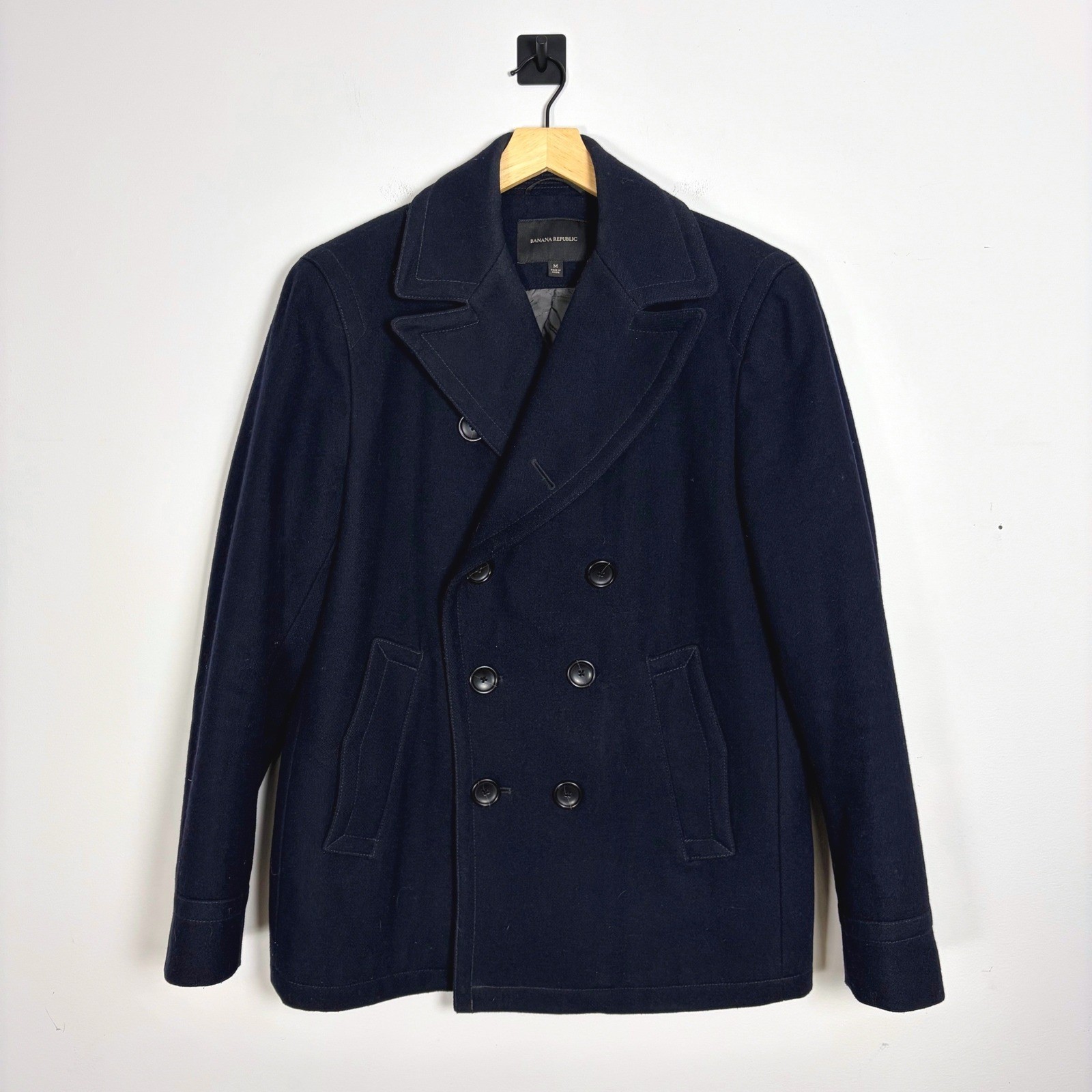 Banana Republic Wool Blend Double Breasted Peacoat Emmetex Italy Navy Medium