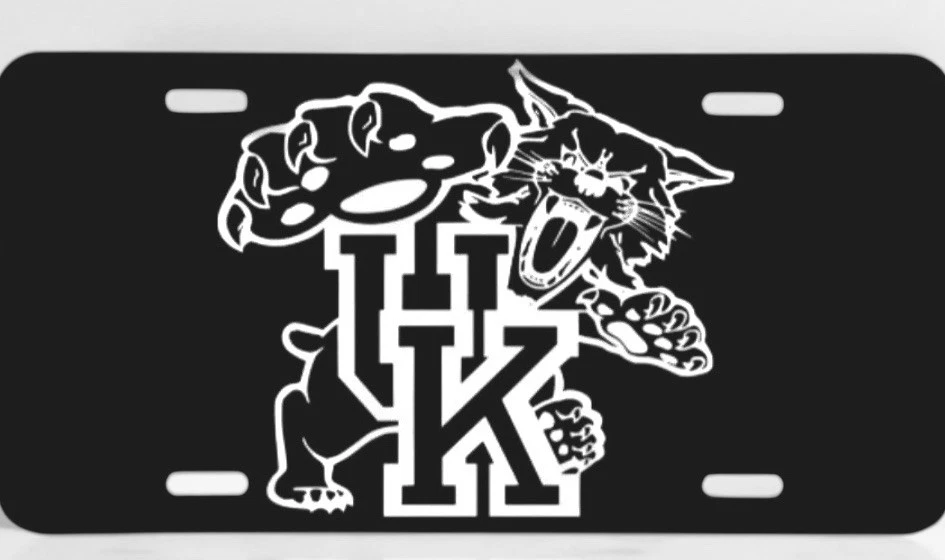 Placa de matrícula/etiqueta de coche Kentucky Wildcats grabada negra y plateada Foto 2 de 3