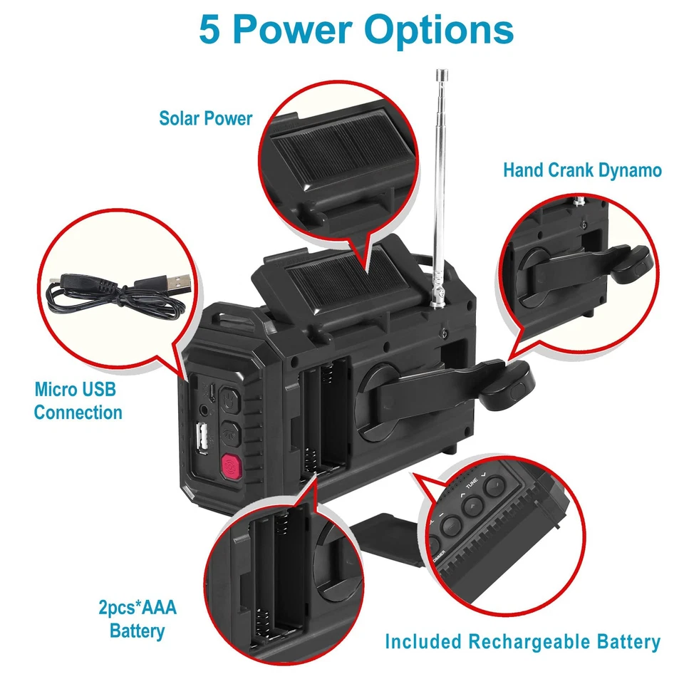 Auto NOAA Digital 5000 Weather Radio with Backlit LCD Screen 5 Way Powered So... - Image 4 of 4