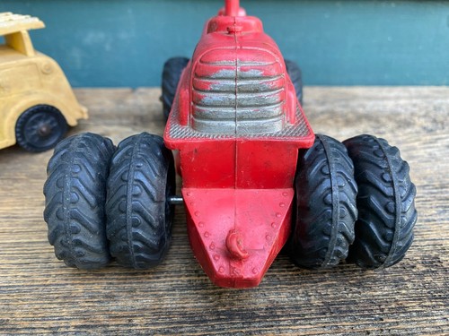 Vintage Red Auburn Rubber Tractor/ Bulldozer and Yellow Telephone Toy Truck - Picture 8 of 24