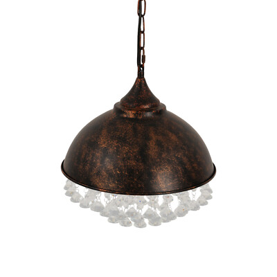 Rustic Industrial Chandelier Pendant Light With Crystal Beads - Vintage E27 Lamp