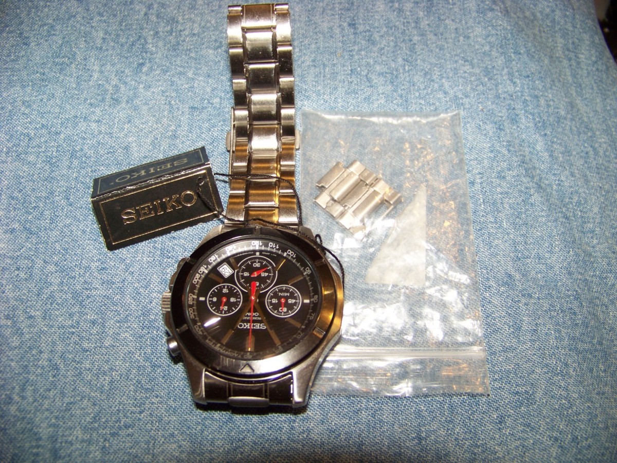 Seiko 6T63-00G0 CHRONOGRAPH Black Dial Red Hands S.S. Bracelet | eBay