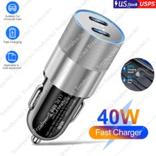 40W Dual USB Type C PD Fast Charging Car Power Adapter Block For iPhone Samsung