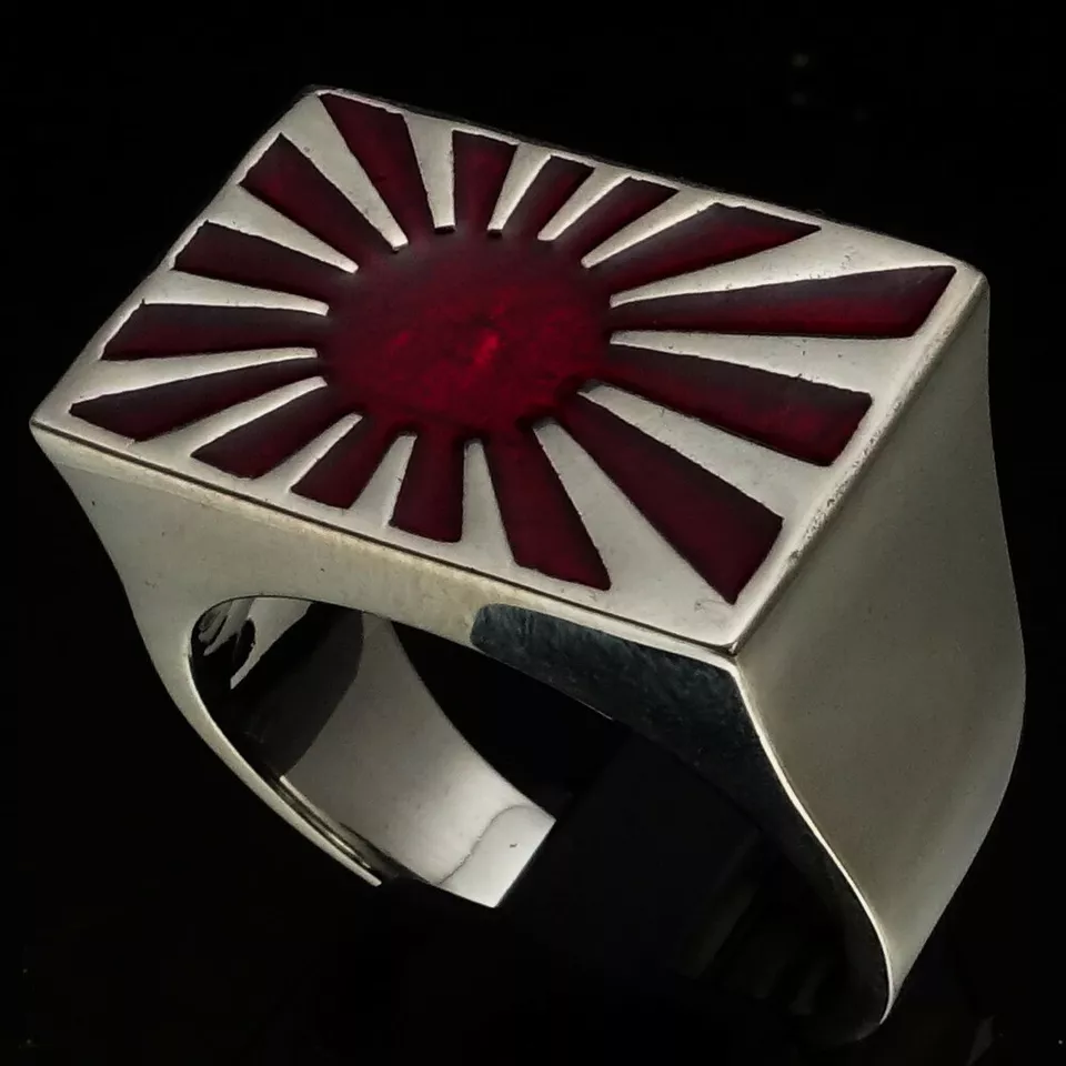 MENS STERLING SILVER JAPANESE WAR FLAG RING INDOCHINA RISING SUN RED SIZE 10 - Image 3 of 4