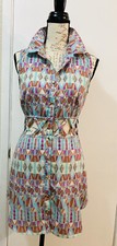 Do+Be Mini Sundress Open Lattice Midriff Button Up Collared Bold Abstract Sz S