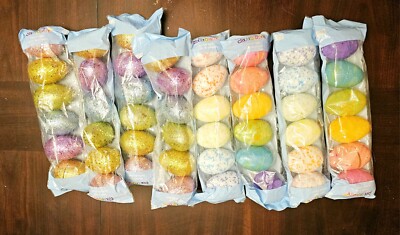 Huge Lot 48 NEW Glittery/Speckled Plastic Easter Eggs in Packages Pastel Colors 