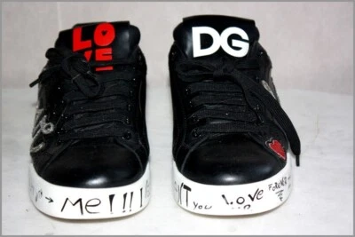 DOLCE & GABBANA Baskets Cuir Noir Love T 38 BON ETAT - Photo 1/4