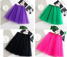 Women Girl Tutu Skirt 80s Fancy Dress Adult Kid Dance Petticoat Hen Party(Plain)
