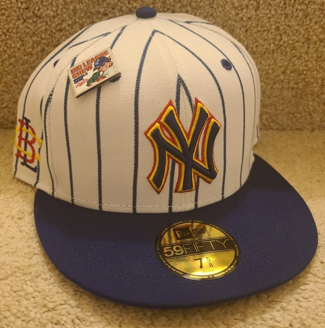 7 5/8 New York Yankees MLB fitted New Era 59fifty Hat Cap BIG LEAGUE CHEW