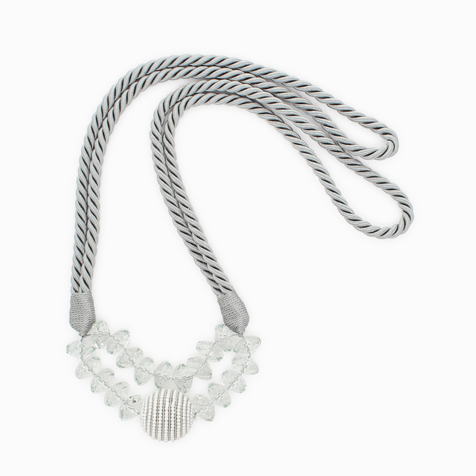 Pair of Light Minty Grey, Pearl Bead Rope Tiebacks with 39"" Spread (Embrace)