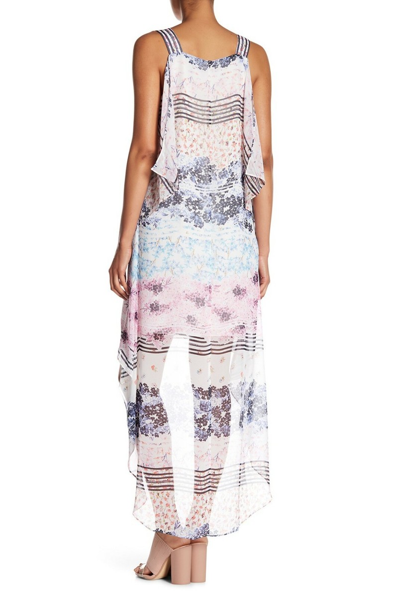 BCBGMAXAZRIA Womens Aaric Floral Hi Lo Asymmetrical Dress