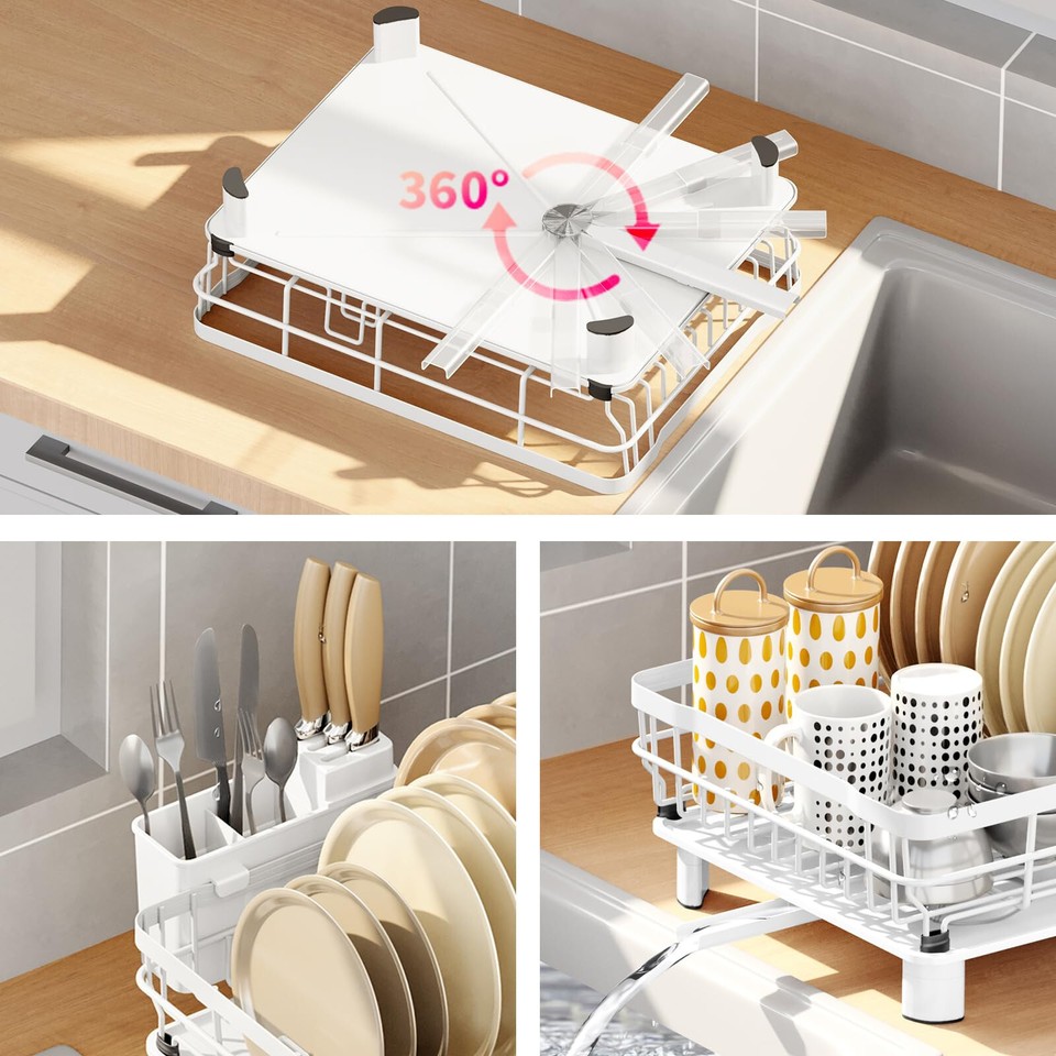 Anti-Rust Dish Drainer Drying Rack with Removable Drip Tray and Cutlery ...