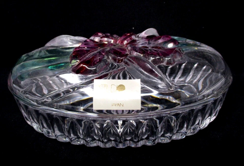 Vintage Candy Dish Lid Trinket Clear Glass Iris Flower Lid Studio Nova Japan 80s - Image 2 of 4