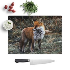 Red Fox (4)  Chopping Board Glass Textured Cutting Worktop Saver Kitchen