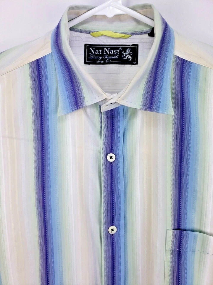 Nat Nast Luxury Mens Shirt SizeXL L/S Chambray Button Purple/Blue/Yellow Striped - Image 3 of 4