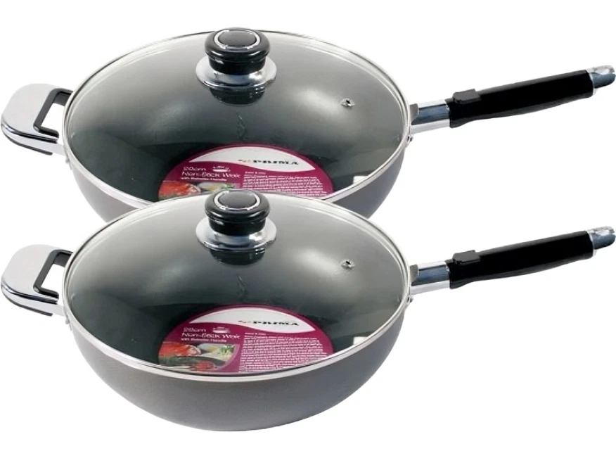 Non-Stick Deep Frying Pan Wok with Glass Lid & Double Handle Induction Base