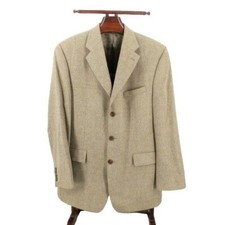 Vintage Chaps Ralph Lauren Blazer Mens 42L Beige Wool Silk Three Button