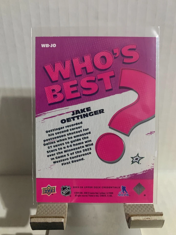 2023-24 Upper Deck Credentials Who's Best Jake Oettinger #WB-JO Dallas Stars - Image 2 of 2