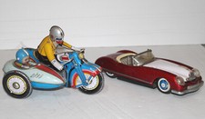Wind Up Metal Motorcycle With Side Car 1970'S MF787 Friction Lucky open Car