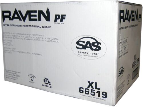 SAS RAVEN Black 7 MIL Powder Latex Free Nitrile Disposable Gloves XLG 10 BX CASE - Picture 1 of 6