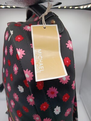 Michael Kors KELSEY Black with Pink Floral Large Nylon Backpack EUC Michael Kors Backpack Floral Bags & Handbags for Women for  main image 4