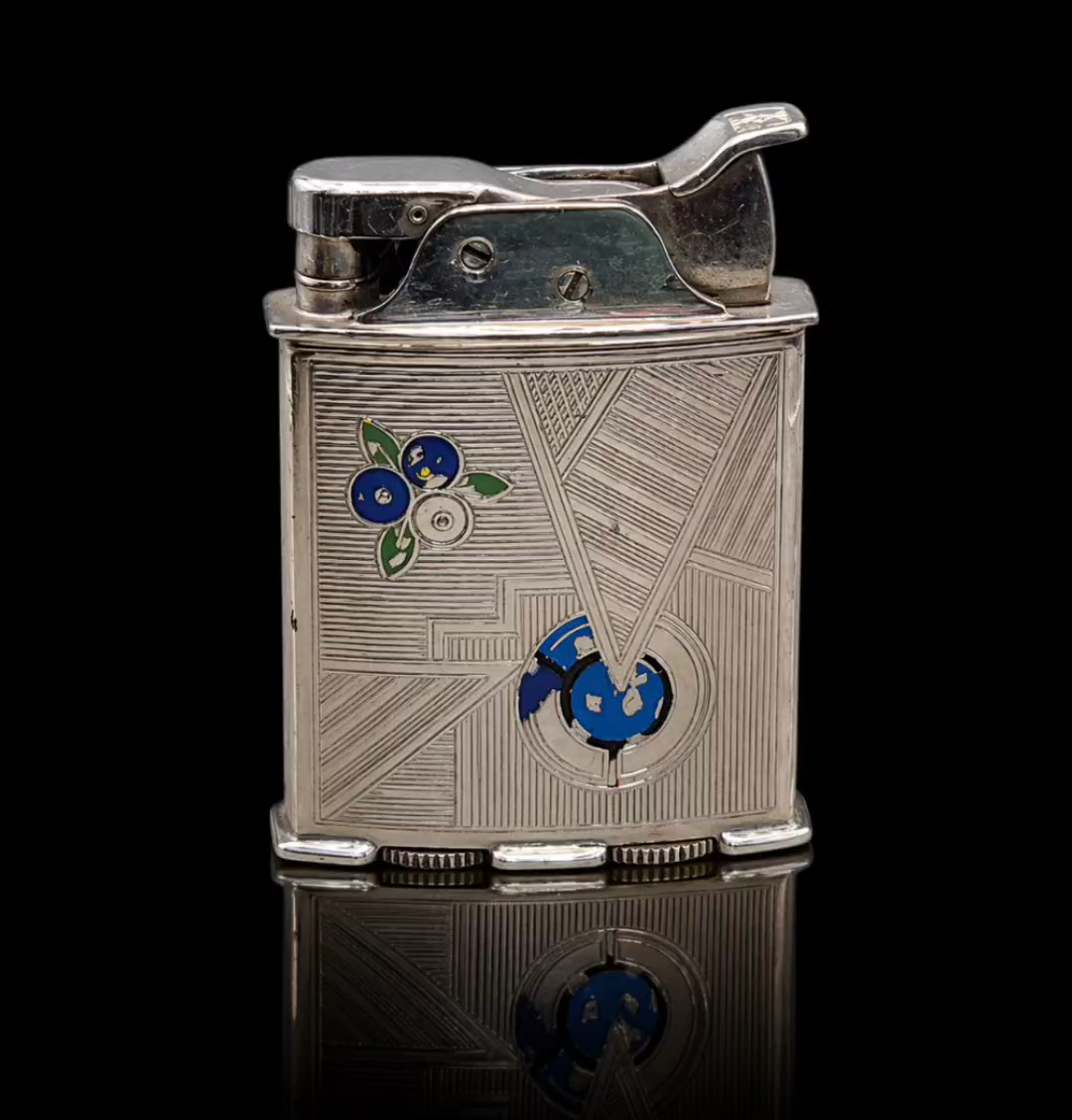 Vintage 1930's Art Deco Enamel Design Evans Trig-A-Lite Petrol
