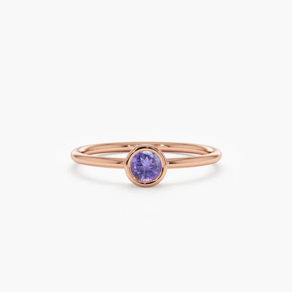 Solid 14k Gold Ring Amethyst Gemstone Ring Stackable Ring Beautiful Gold Ring - Image 3 of 3