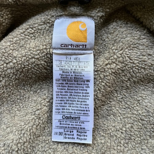Vtg Carhartt J141 DKB Sherpa Lined Duck Canvas Jacket Mens L Dark Brown Y2K FADE - Picture 5 of 12