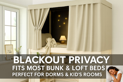 Beige Blackout Bunk Bed Privacy Curtains Canopy for Dorm, Loft or Kids Room