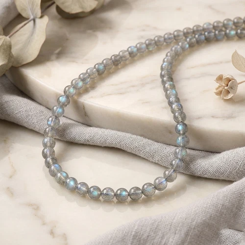 Natural Flashy Labradorite 4-6MM Smooth Round Gemstone Beads Unisex Necklace 18" image 8