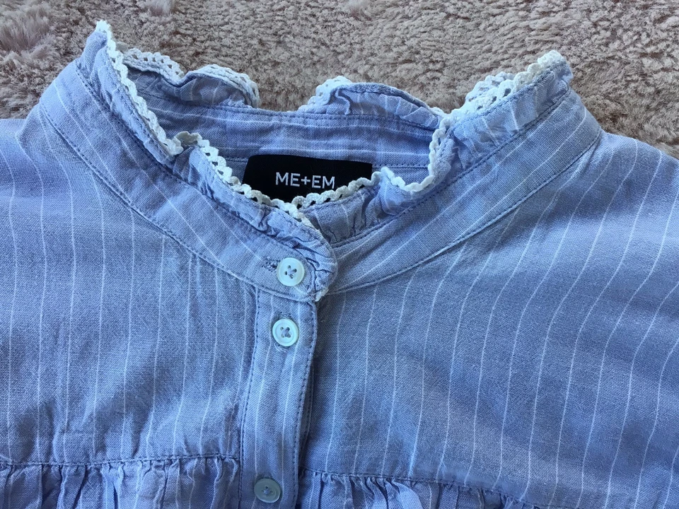 ME+EM Womens Size 16 Cotton Voile Long Sleeve Stripe Frill Ruffle - Image 2 of 4