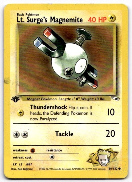 Lt. Surge's Magnemite 80/132 Common Gym Heroes Pokemon 1st Edition HP