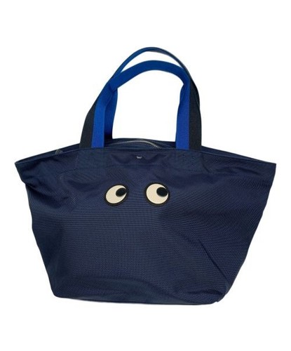 Anya Hindmarch Eyes Tote Bag Navy Blue Large Capacity with Unique Design