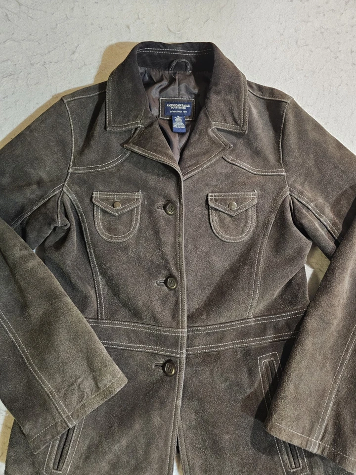 American Eagle Brown 100% Genuine Leather Suede Western Style Button-up Jacket M - Image 2 of 4