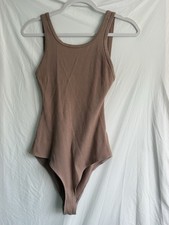 Reformation Bodysuit Ribbed with Low Cut Scoop Back Size Medium in Brown