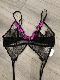 BNWT Vintage Ann Summers Black & Orchid Obsession Spider Basque Size Large