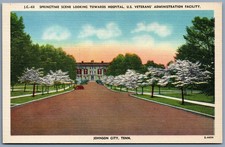 Vintage Linen Postcard Springtime Scene U.S. Veterans Hospital Johnson City TN